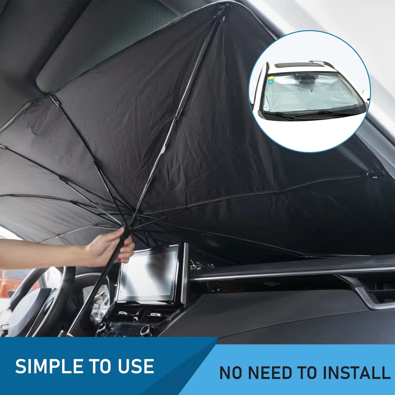 Portable car sunshade, windshield sunshade, foldable windshield